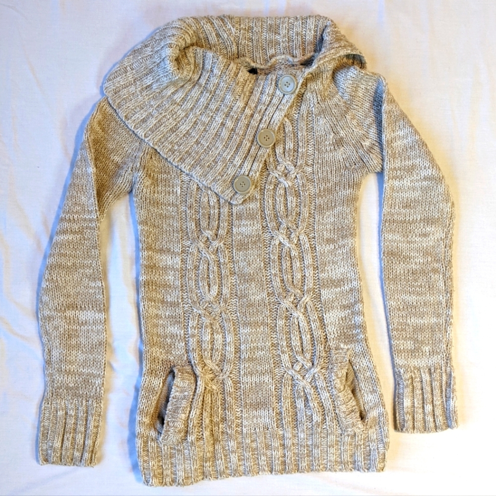 Beige and White Knit Sweater